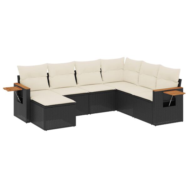 vidaXL 7 Piece Garden Sofa Set with Cushions Black Poly Rattan