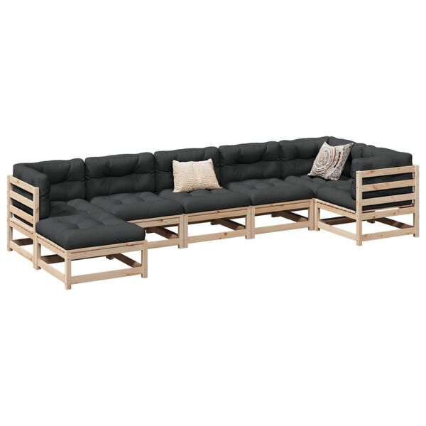 vidaXL 7 Piece Garden Sofa Set with Cushions Solid Wood Pine