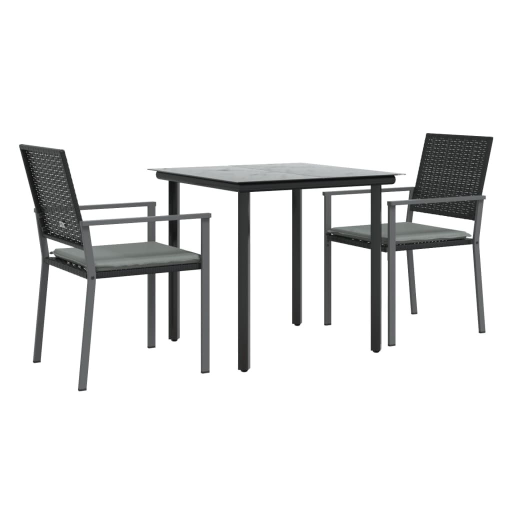 vidaXL 3 Piece Garden Dining Set with Cushions Poly Rattan and Steel