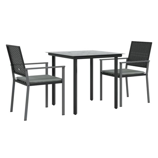 vidaXL 3 Piece Garden Dining Set with Cushions Poly Rattan and Steel