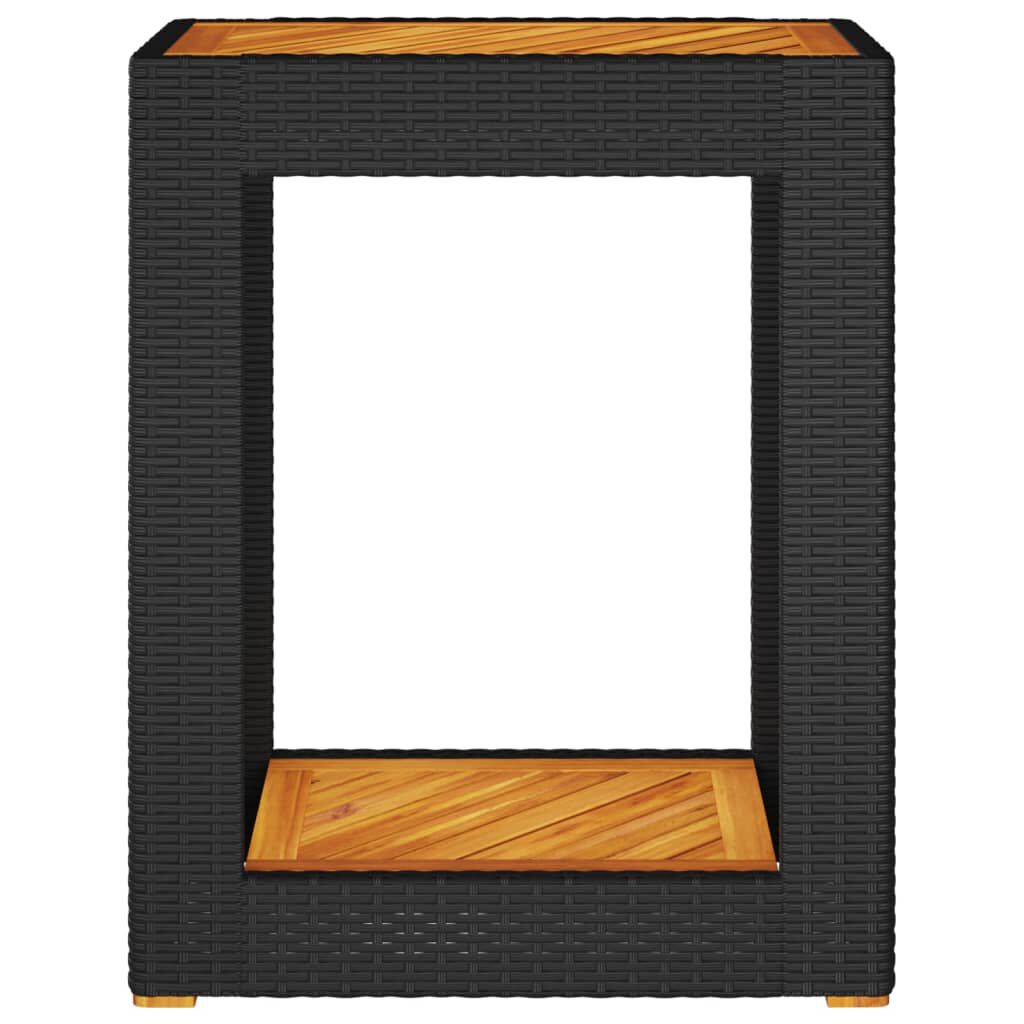 vidaXL Garden Side Table with Wooden Top Black 60x40x75 cm Poly Rattan