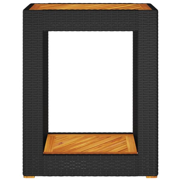 vidaXL Garden Side Table with Wooden Top Black 60x40x75 cm Poly Rattan