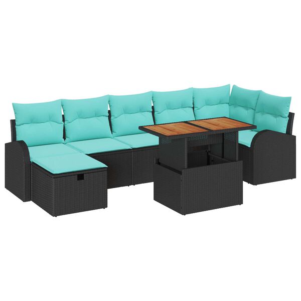 vidaXL 8 Piece Garden Sofa Set with Cushions Black Poly Rattan