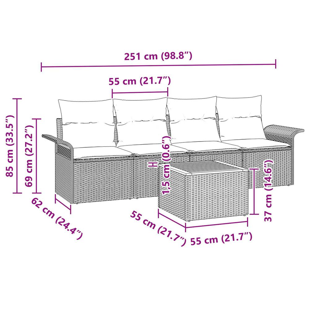 vidaXL 5 Piece Garden Sofa Set with Cushions Grey Poly Rattan Acacia