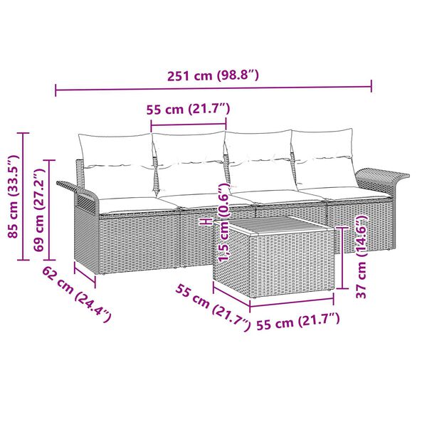 vidaXL 5 Piece Garden Sofa Set with Cushions Grey Poly Rattan Acacia