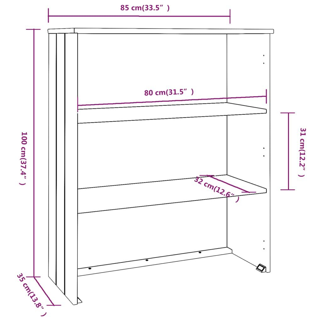 vidaXL Top for Highboard HAMAR Dark Grey 85x35x100cm Solid Wood Pine