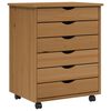 vidaXL Rolling Cabinet with Drawers "MOSS" Honey Brown Solid Wood Pine