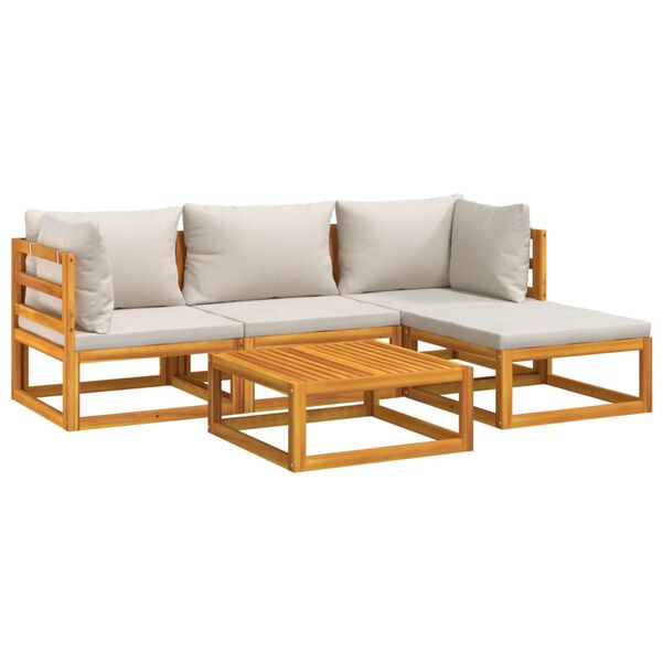 vidaXL 5 Piece Garden Lounge Set with Light Grey Cushions Solid Wood