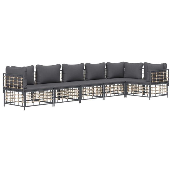 vidaXL 6 Piece Garden Lounge Set with Cushions Anthracite Poly Rattan