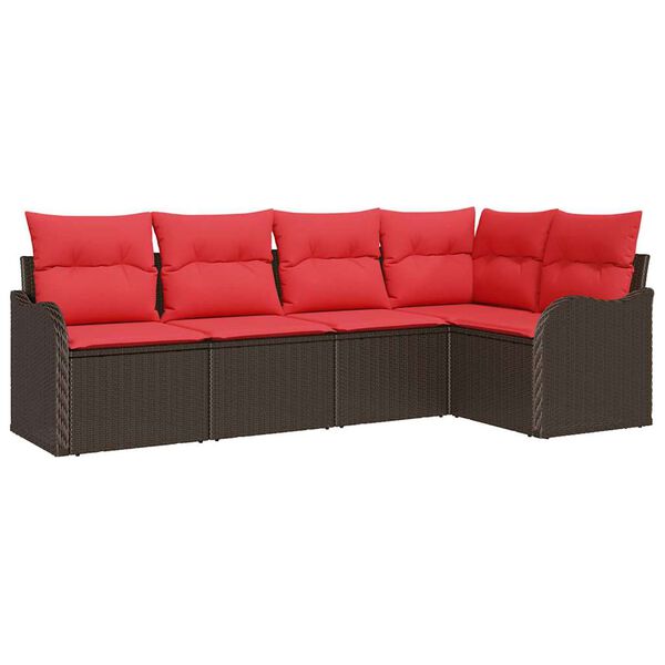 vidaXL Garden Sofa Set 5 pcs Brown Poly Rattan