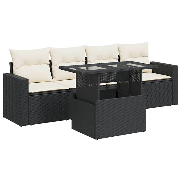vidaXL 5 Piece Garden Sofa Set with Cushions Black Poly Rattan