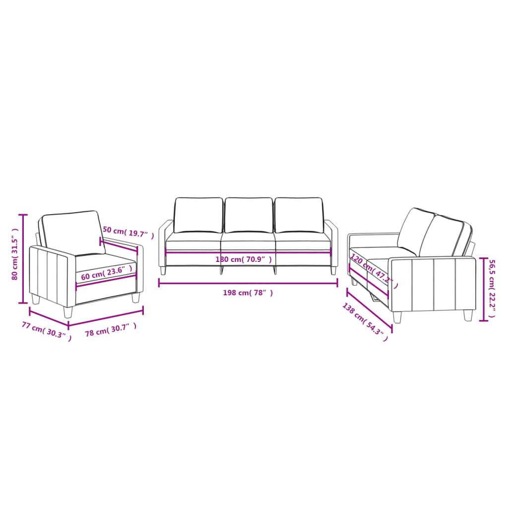 vidaXL 3 Piece Sofa Set with Cushions Dark Grey Fabric