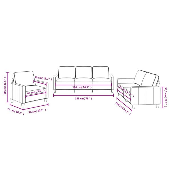 vidaXL 3 Piece Sofa Set with Cushions Dark Grey Fabric