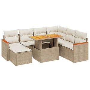 vidaXL 8 Piece Garden Sofa Set with Cushions Beige Poly Rattan