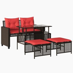 vidaXL 4 Piece Garden Sofa Set with Cushions Brown Poly Rattan Glass