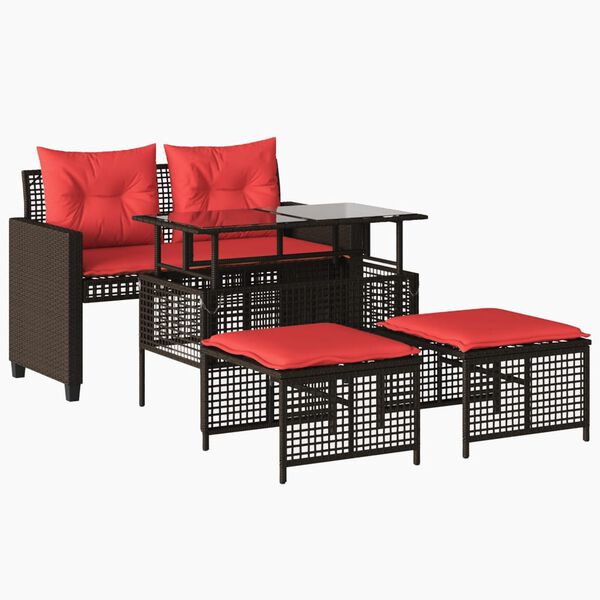 vidaXL 4 Piece Garden Sofa Set with Cushions Brown Poly Rattan Glass