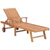 vidaXL Sun Lounger with Blue Cushion Solid Teak Wood