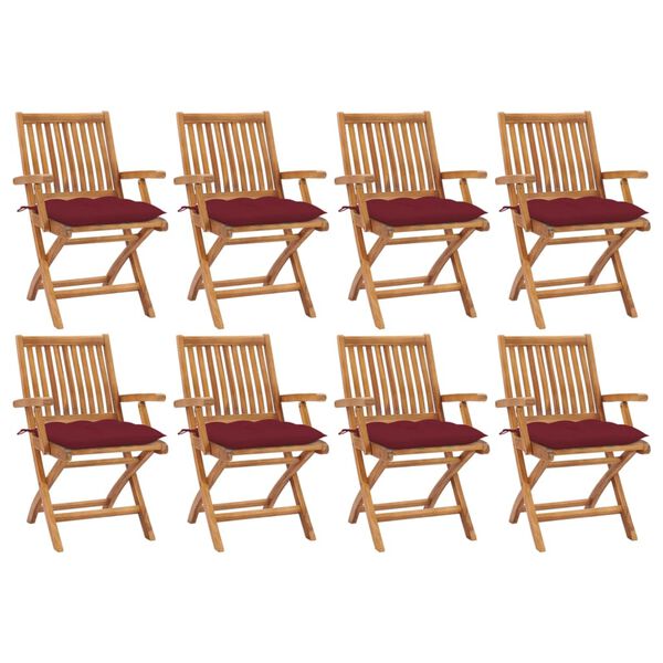 vidaXL Folding Garden Chairs with Cushions 8 pcs Solid Teak Wood