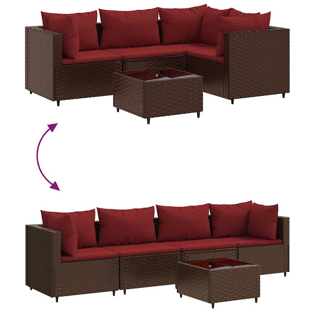 vidaXL 5 Piece Garden Lounge Set with Cushions Brown Poly Rattan