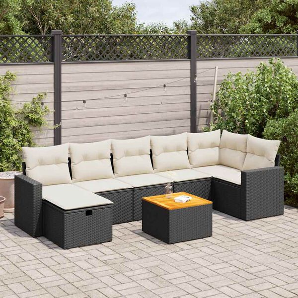 vidaXL 8 Piece Garden Sofa Set with Cushions Black Poly Rattan