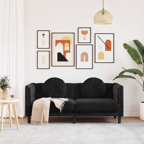 vidaXL Sofa with Cushions 2-Seater Black Velvet