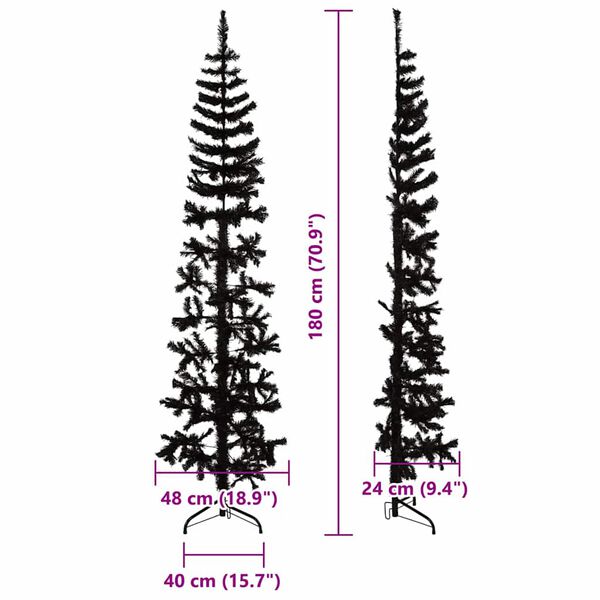 vidaXL Slim Artificial Half Christmas Tree with Stand Black 180 cm