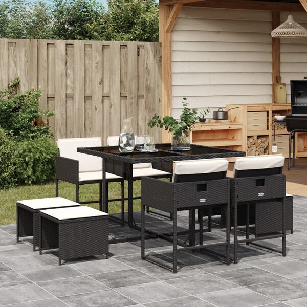 vidaXL 11 Piece Garden Dining Set with Cushions Grey Poly Rattan