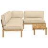 vidaXL Sofa Set with Cushion Plain 4 pcs Beige Solid Acacia Wood