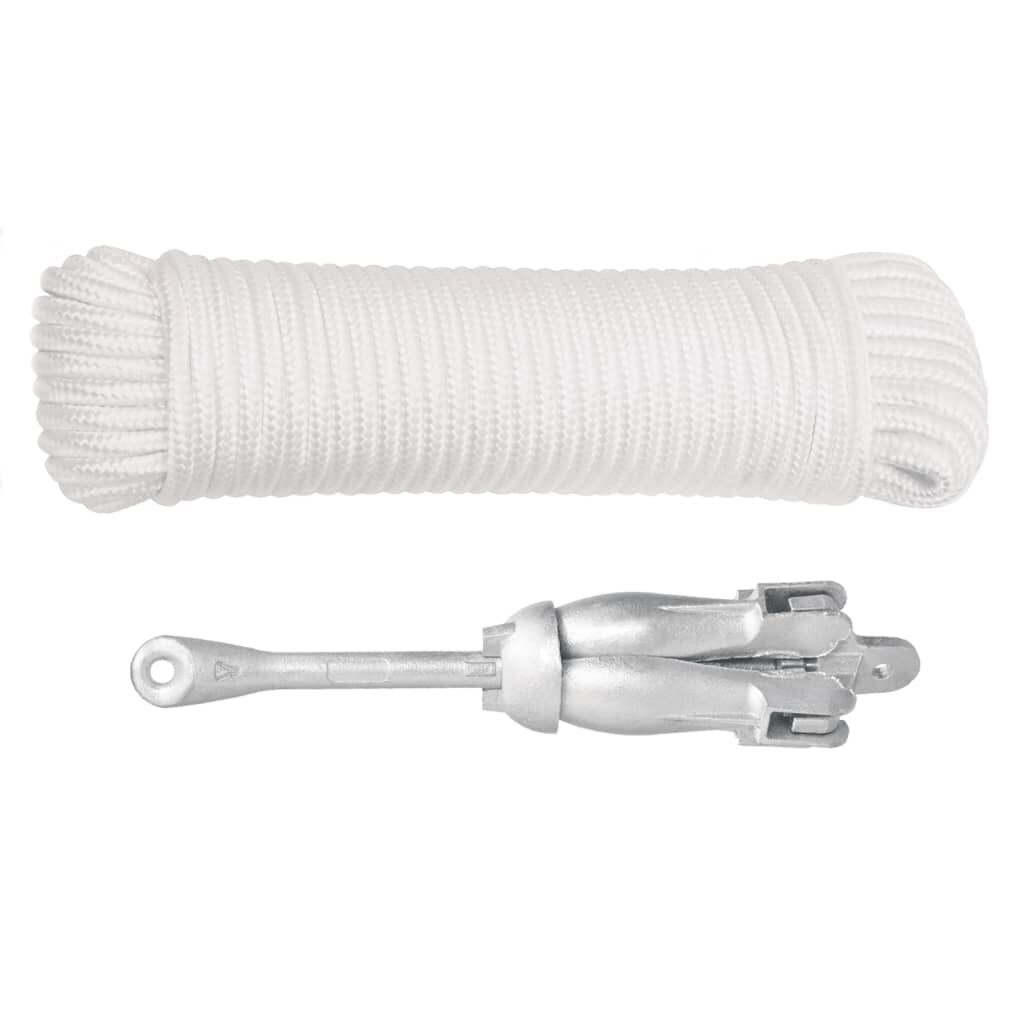 vidaXL Folding Anchor with Rope Silver 2.5 kg Malleable Iron