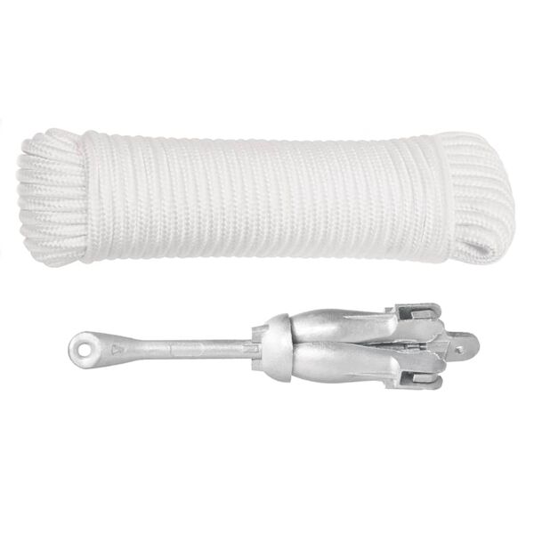 vidaXL Folding Anchor with Rope Silver 2.5 kg Malleable Iron
