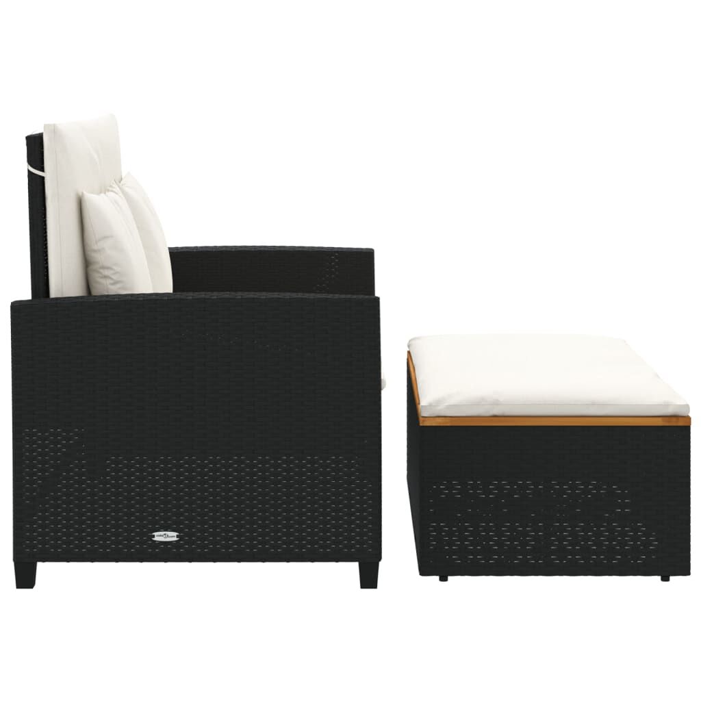 vidaXL Garden Sofa with Cushions 2-Seater Black Poly Rattan&Acacia Wood