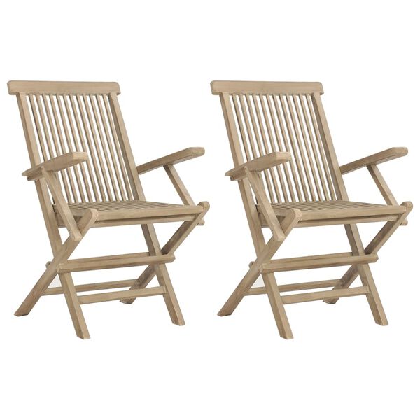 vidaXL Folding Garden Chairs 2 pcs Grey 56x61x89 cm Solid Wood Teak