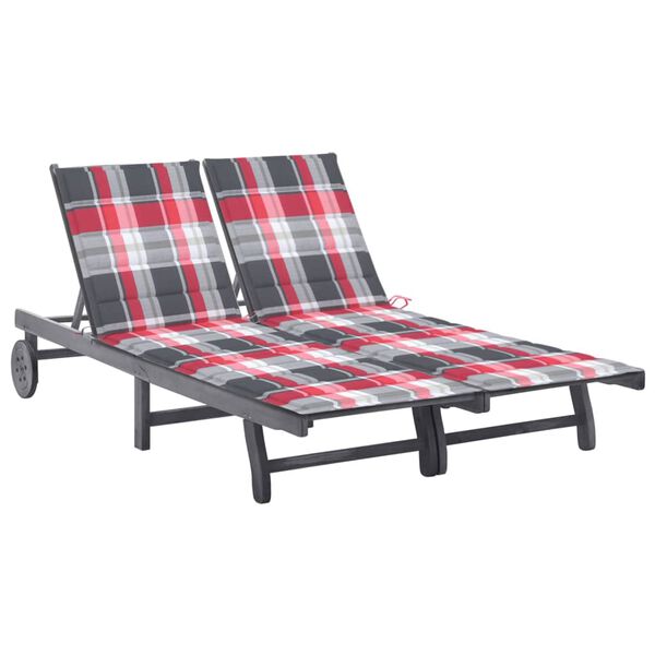 vidaXL 2-Person Garden Sun Lounger with Cushion Grey Solid Acacia Wood