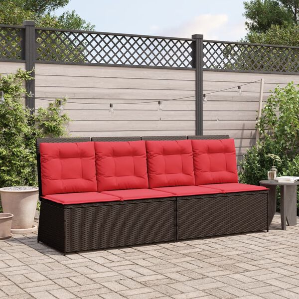 vidaXL Reclining Garden Bench with Cushions Brown Poly Rattan