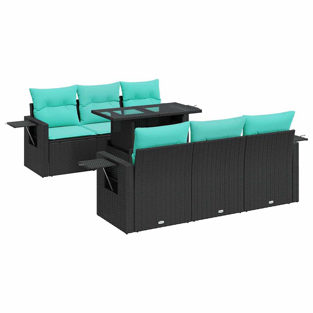 vidaXL 7 Piece Garden Sofa Set with Cushions Brown Poly Rattan Acacia