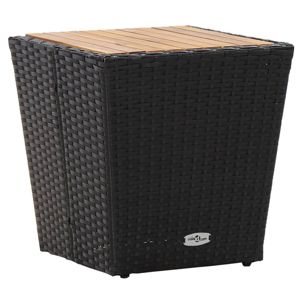 vidaXL Tea Table Black 41.5x41.5x43cm Poly Rattan and Solid Acacia Wood