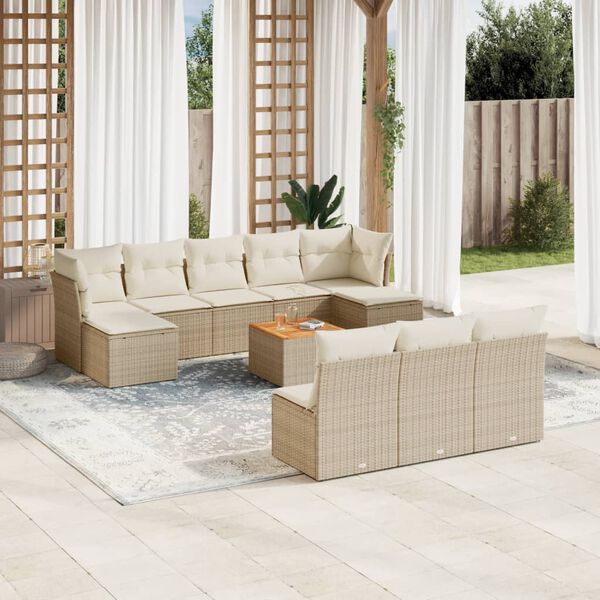 vidaXL 11 Piece Garden Sofa Set with Cushions Beige Poly Rattan