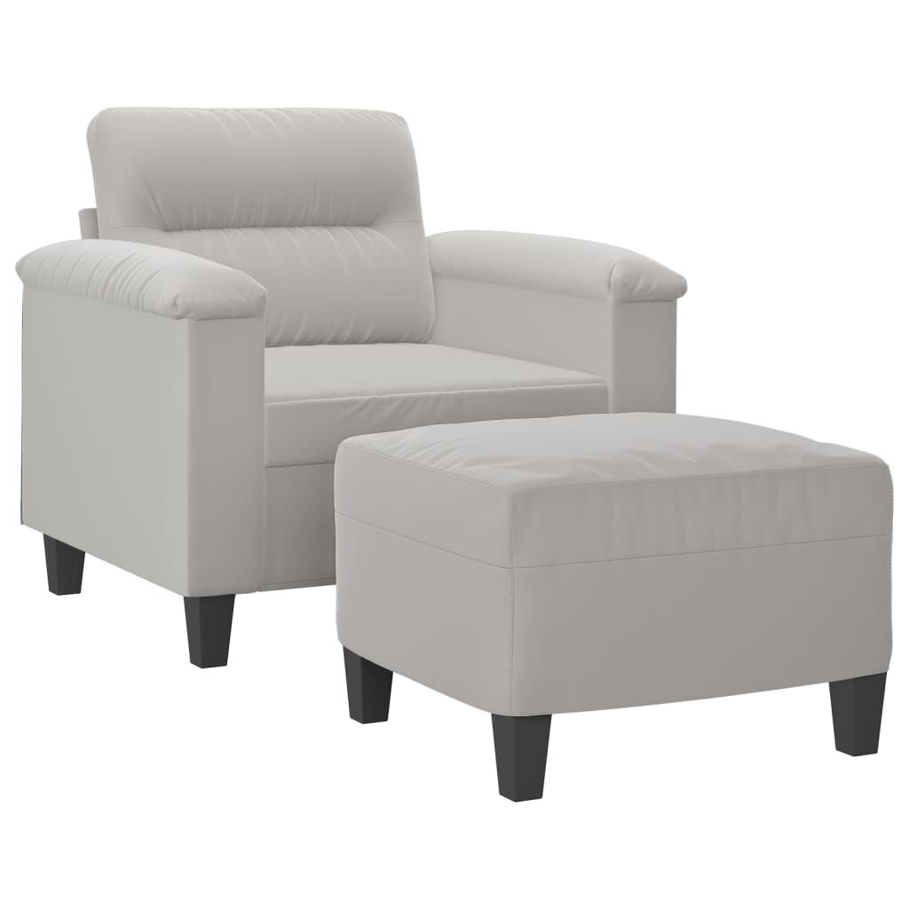 vidaXL Sofa Chair with Footstool Light Grey 60 cm Microfibre Fabric