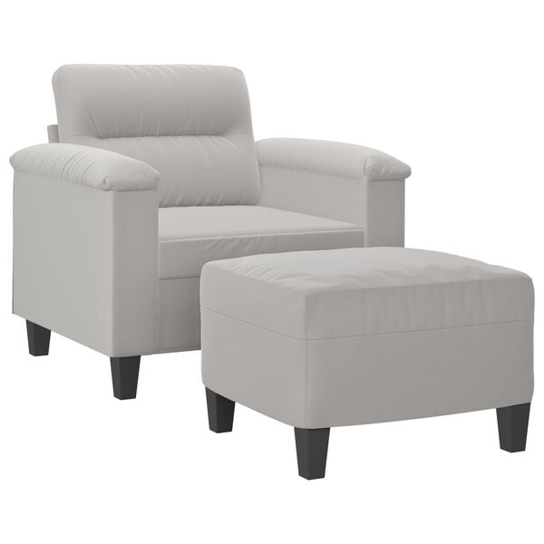 vidaXL Sofa Chair with Footstool Light Grey 60 cm Microfibre Fabric