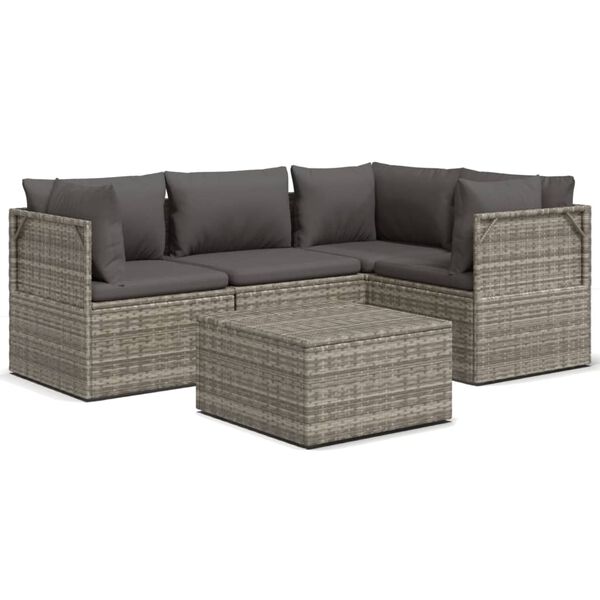 vidaXL 5 Piece Garden Lounge Set with Cushions Grey Poly Rattan