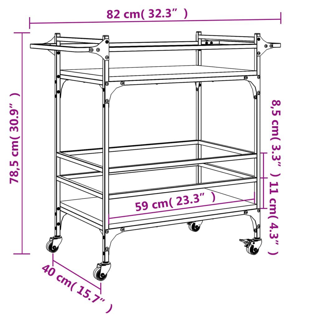 vidaXL Kitchen Trolley Smoked Oak 82x40x78.5 cm Engineered Wood
