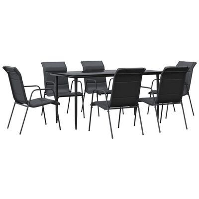 vidaXL 7 Piece Garden Dining Set Black Steel and Textilene