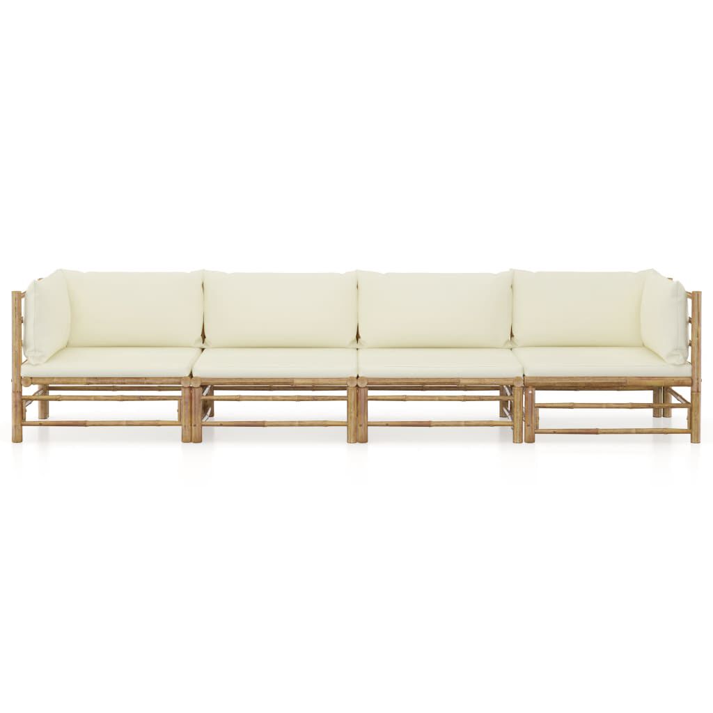 vidaXL 4 Piece Garden Lounge Set with Cream White Cushions Bamboo