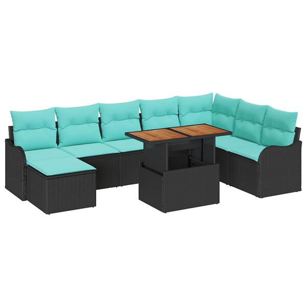 vidaXL Garden Sofa Set with Cushion 9 pcs Black and blue