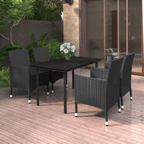 vidaXL 5 Piece Garden Dining Set Poly Rattan and Glass