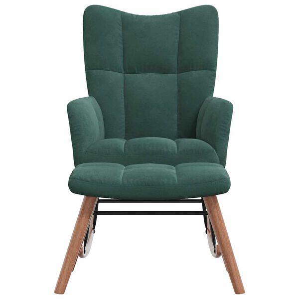 vidaXL Rocking Chair with a Stool Dark Green Velvet