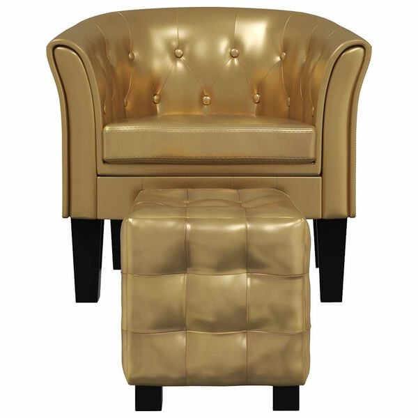 vidaXL Tub Chair with Footstool Gold Faux Leather