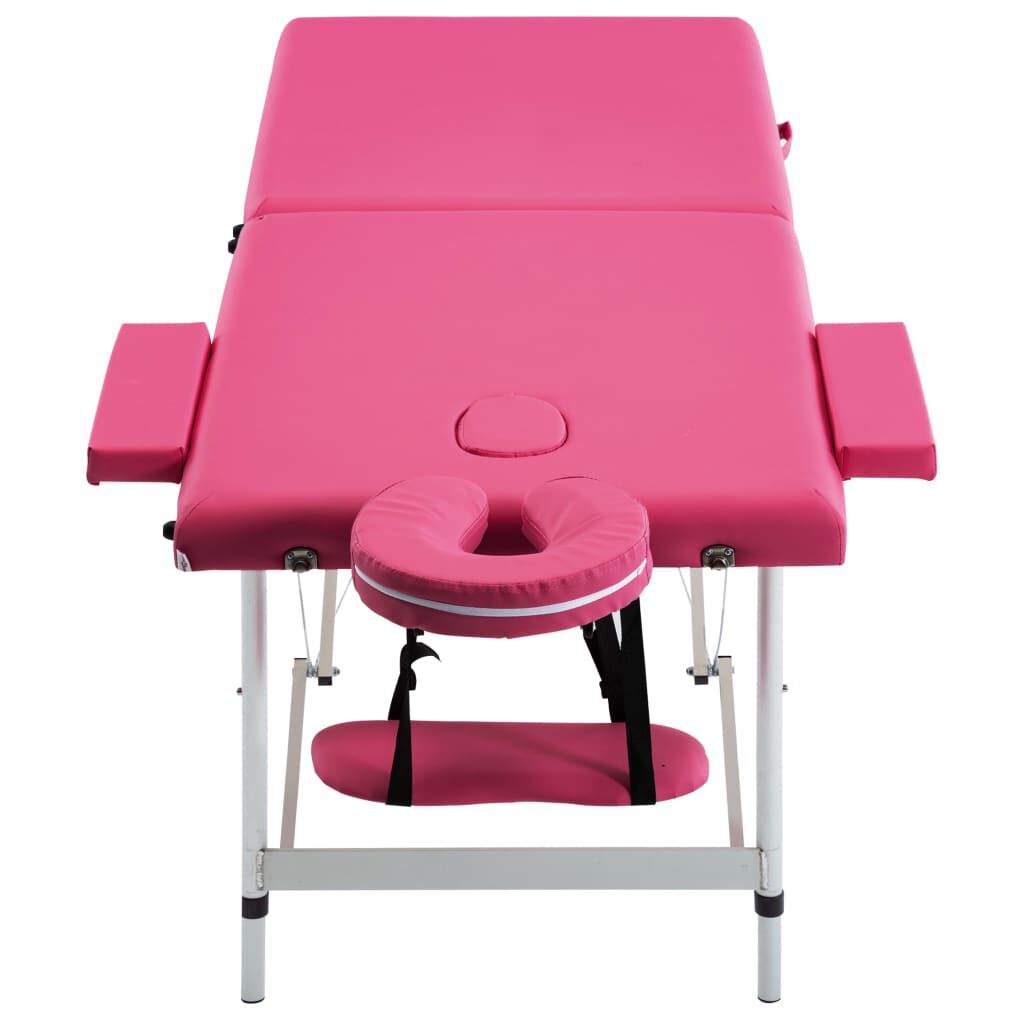 vidaXL Foldable Massage Table 2 Zones Aluminium Pink