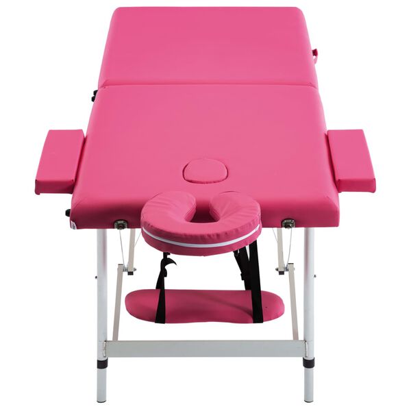 vidaXL Foldable Massage Table 2 Zones Aluminium Pink