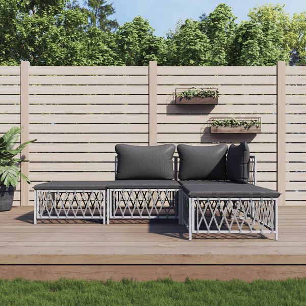 vidaXL 4 Piece Garden Lounge Set with Cushions White Steel